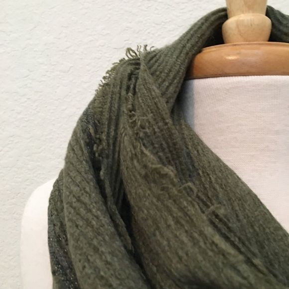 Dusty Olive Green Acrylic Ribbed Infinity Scarf - Picture 2 of 6